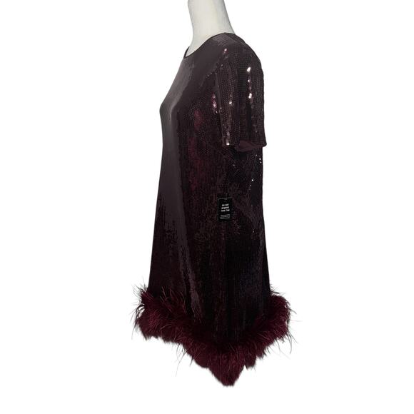 Express Womens Size XL Mini Dress Whimpsygoth Dark Romance Sequins Feather Hem - Picture 3 of 10